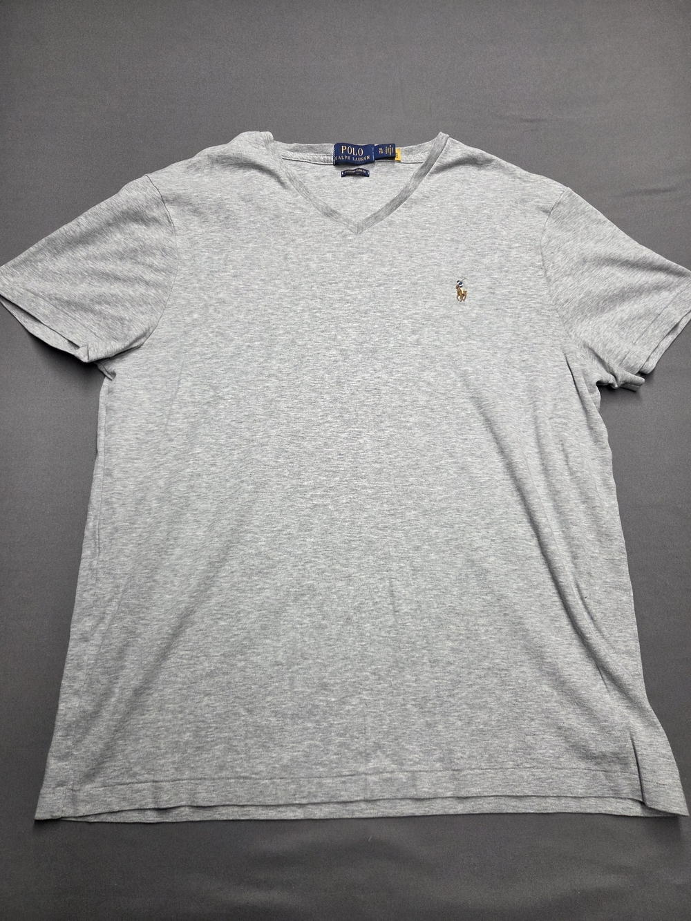 Polo Ralph Lauren Heather Grey Custom Slim Fit V-Neck T-Shirt Size XL Logo